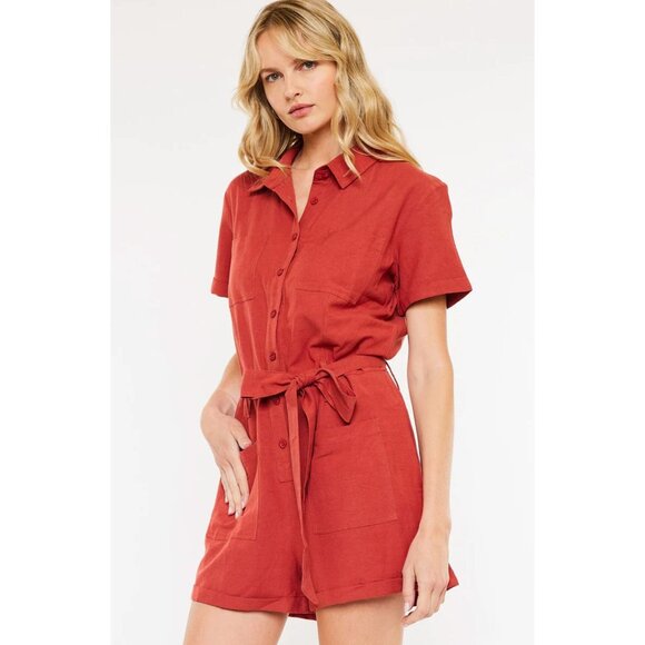 KanCan Women's Kenya Linen Blend Short Jumpsuit in Rust - Sz XS - NWT - Picture 1 of 10